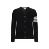 Thom Browne V Neck 4bar Wool Cardigan Navy