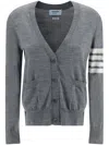 Thom Browne 4-bar Merino Wool Cardigan In Gray
