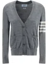 Thom Browne 4-bar Merino Wool Cardigan In Gray