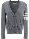 Thom Browne 4-bar Merino Wool Cardigan In Gray
