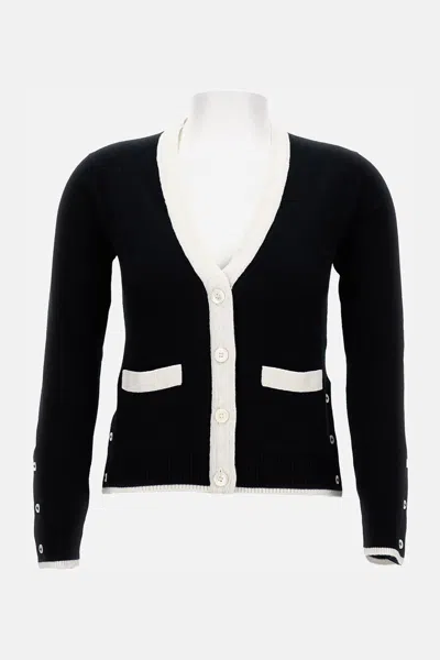 Thom Browne Side Buttoned Knit Cardigan In 415 Navy