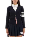 Thom Browne Navy Blue 4-bar Cotton Cardigan In Black