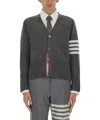 Thom Browne Cashmere Cardigan With Grosgrain Ribbon Trim In Gray