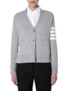 Thom Browne Four Bar Stripe Cotton Blend Knit V-neck Cardigan In Gray