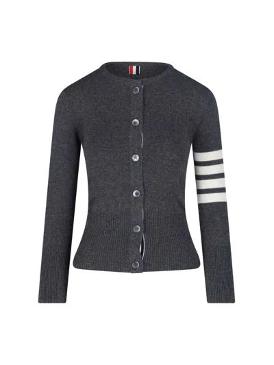Thom Browne Grey Cashmere Cardigan With Iconic 4-bar Stripes In Black
