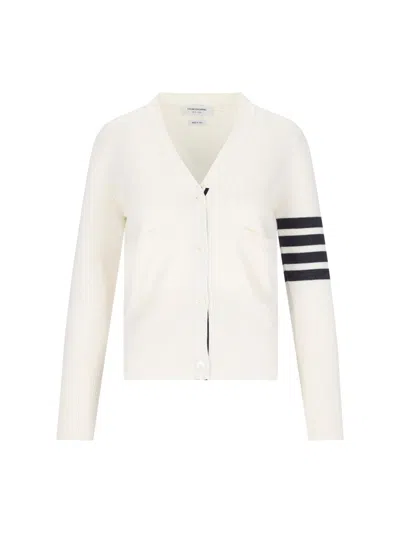Thom Browne V-neck Button-front Cardigan With Striped Intarsia In White