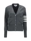 Thom Browne V-neck Grey Virgin Wool Cardigan