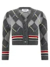 Thom Browne Argyle Intarsia Shrunken Virgin Wool Blend Cardigan In Gold