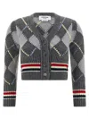 Thom Browne Argyle Intarsia Shrunken Virgin Wool Blend Cardigan In Gray