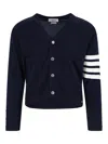 Thom Browne Ribbed Hem Knitwear With V-neckline And Striped Sleeves In Blue