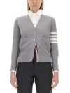 Thom Browne V-neck Grey Virgin Wool Cardigan In Gray
