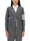 Thom Browne Four Bar Stripe Merino Wool V-neck Cardigan In Grey