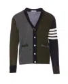 Thom Browne Grey 4-bar Stripe Virgin Wool Cardigan In Green