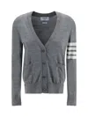 Thom Browne 4-bar Merino Wool Cardigan In Grey
