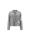 Thom Browne V-neck Grey Virgin Wool Cardigan In Gray