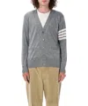 Thom Browne 4-bar Wool Fine Knit Cardigan In Grey