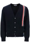 Thom Browne Rwb Stripe Intarsia Cotton Cardigan In Blue
