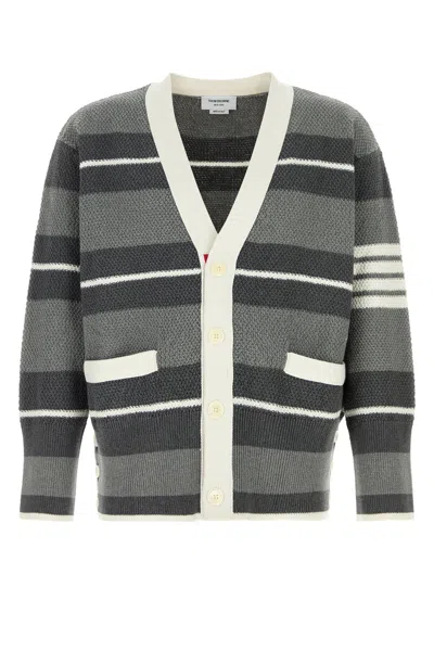 Thom Browne Embroidered Cotton Cardigan In Gray