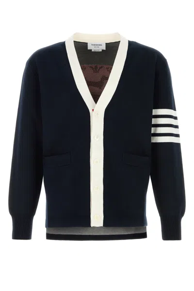 Thom Browne Crest Intarsia V-neck Cardigan In Blue