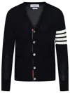 Thom Browne V-neck Cardigan With Stripes And Pockets In Black
