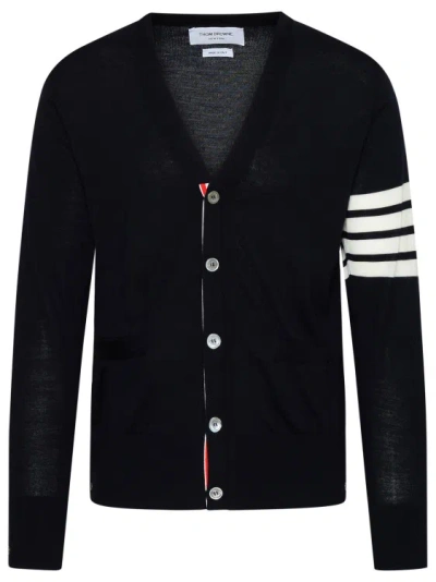 Thom Browne Cardigan In Navy Virgin Wool In Blue