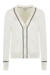 Thom Browne Silk And Cotton Cardigan With Contrast Trim In White
