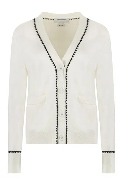 THOM BROWNE THOM BROWNE CARDIGAN IN SILK AND COTTON