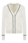Thom Browne Silk And Cotton Cardigan With Contrast Trim In White