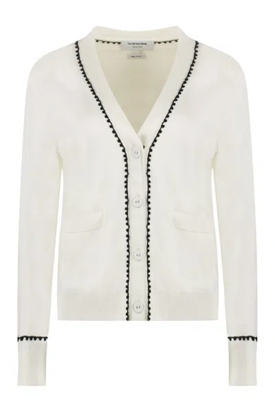 THOM BROWNE CARDIGAN IN SILK AND COTTON