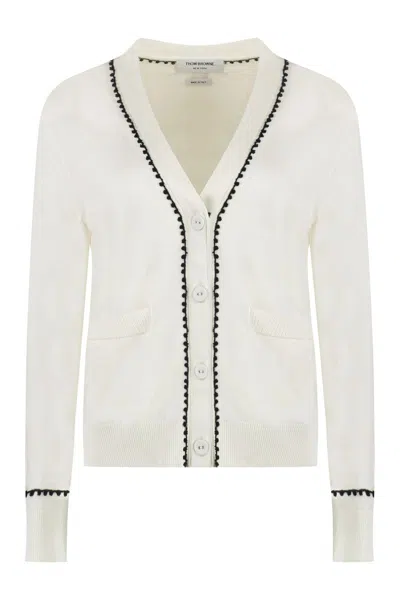 Thom Browne V-neck Cotton Cardigan In White