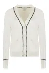 Thom Browne Silk And Cotton Cardigan With Contrast Trim In White