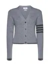 Thom Browne Cropped Cable-knit Cardigan In Lt Grey