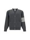 Thom Browne 4-bar Stripes Intarsia-knit Cardigan In Med Grey