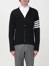 Thom Browne Black Fine Merino Wool V-neck 4-bar Cardigan In Black