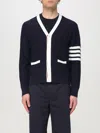 Thom Browne Cardigan With Iconic Stripes In Blue