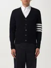 Thom Browne Wool Cardigan With Striped Sleeve Detail In Blue