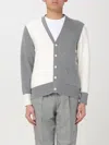 Thom Browne Gray & White Funmix 4-bar Relaxed Fit V-neck Cardigan In Grey