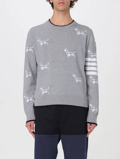 Thom Browne Grey Wool Sweater With Dog Motif And Signature Stripes In Gray