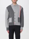 Thom Browne Rwb Stripe Colorblocked Cotton Cardigan In Grey