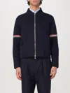 Thom Browne Zip-up Hoodie With Drawstring And Contrast Stripes In Navy