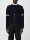 Thom Browne Textured Knit Cardigan With Deep V-neckline And Decorative Buttons In Navy