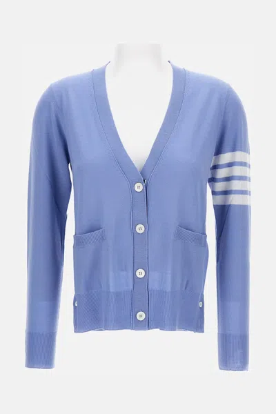 Thom Browne Cardigan V Neck Light Merino Wool In Blue