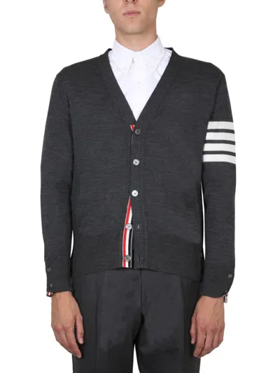 Thom Browne Cardigan With 4-bar Stripe Detailing In Gray