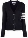 Thom Browne Four-bar Stripe Open-knit Cardigan In Blue