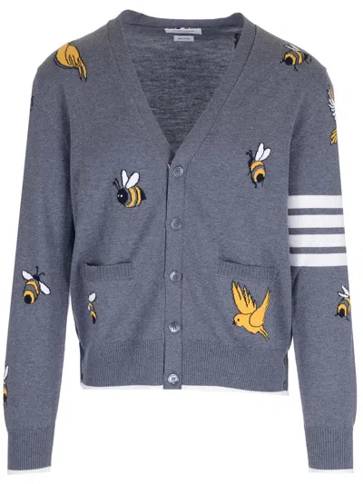 THOM BROWNE CARDIGAN WITH BIRDS AND BEES