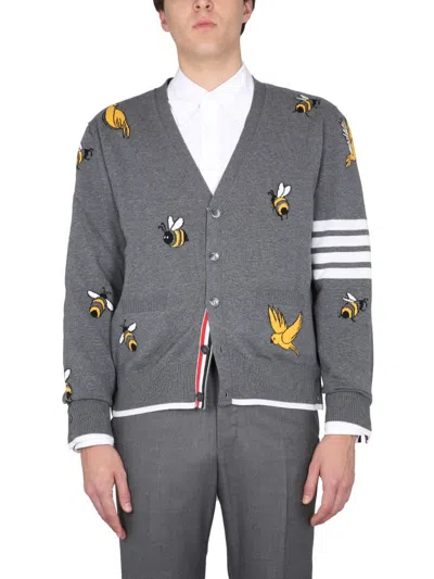 THOM BROWNE THOM BROWNE CARDIGAN WITH BIRDS AND BEES INLAYS