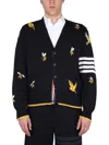 Thom Browne Birds Beers Half Drop Wool And Cotton Cardigan In Blue