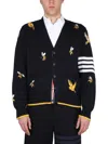 THOM BROWNE THOM BROWNE CARDIGAN WITH BIRDS AND BEES INLAYS