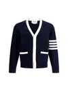 Thom Browne Cardigan With Iconic Stripes In Navy
