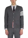 Thom Browne Men Cardigan With Inlay 4bar In Grey